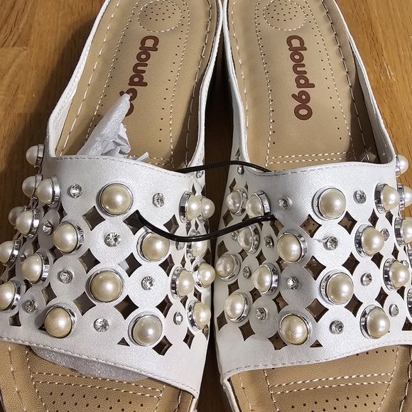 NEW Cloud 90 sandals pearls and rhinestone diamonds wedge size 42 - Picture 2 of 6